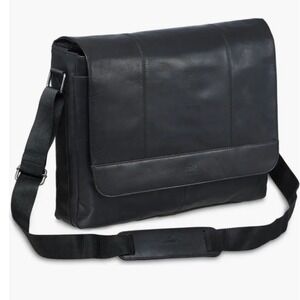 Mancini NWOT Blk Leather Messenger Bag Laptop Briefcase RFID Secure Professional